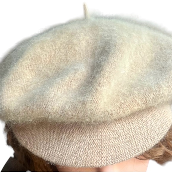 Vintage Y2K Beige Newsboy Hat Angora Wool Eyelash Beret Cap 90s Hepburn Hat - Picture 6 of 6